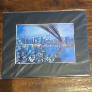 Cityscape Art Print with Black Matting wrapped In Plastic